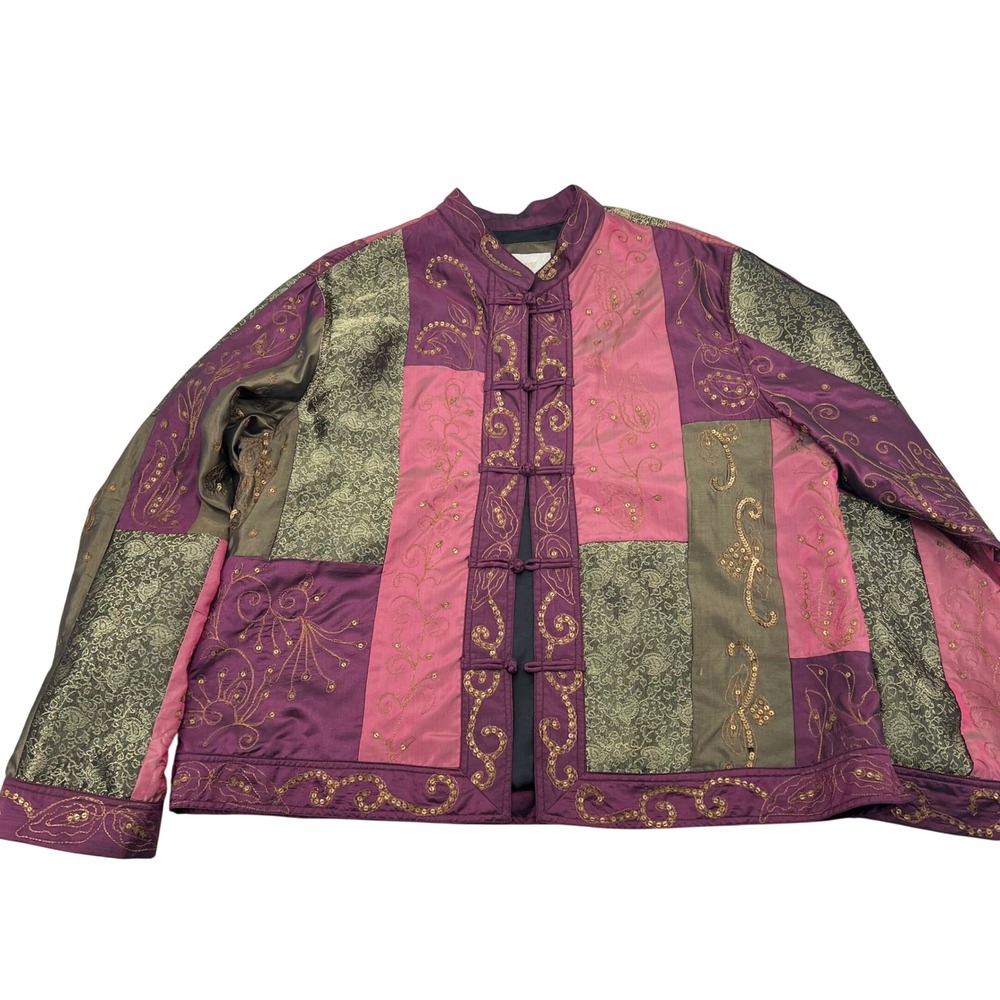 Vintage By Chicos Patchwork Mandarin Jacket Sequi… - image 1